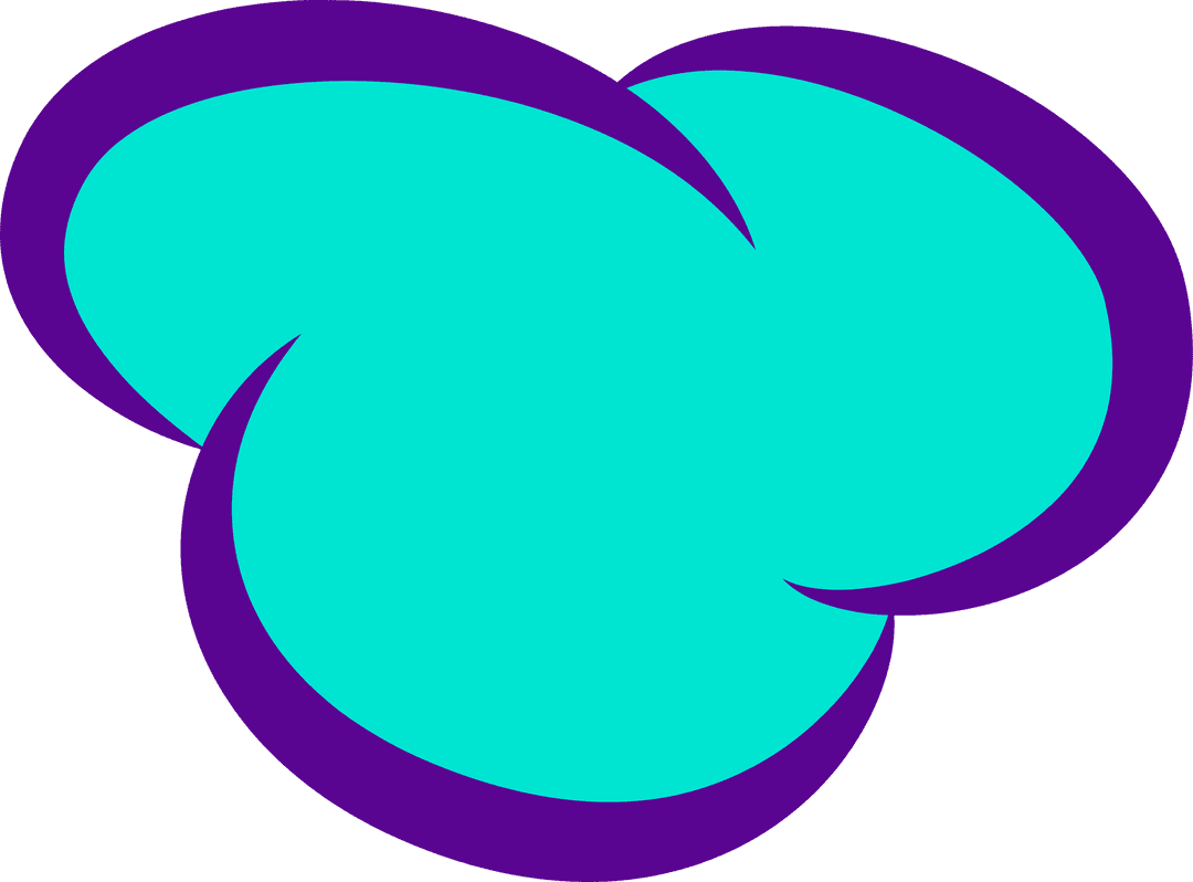 Transparent Geometric Design with Merging Cyan Lobes and Purple Outline