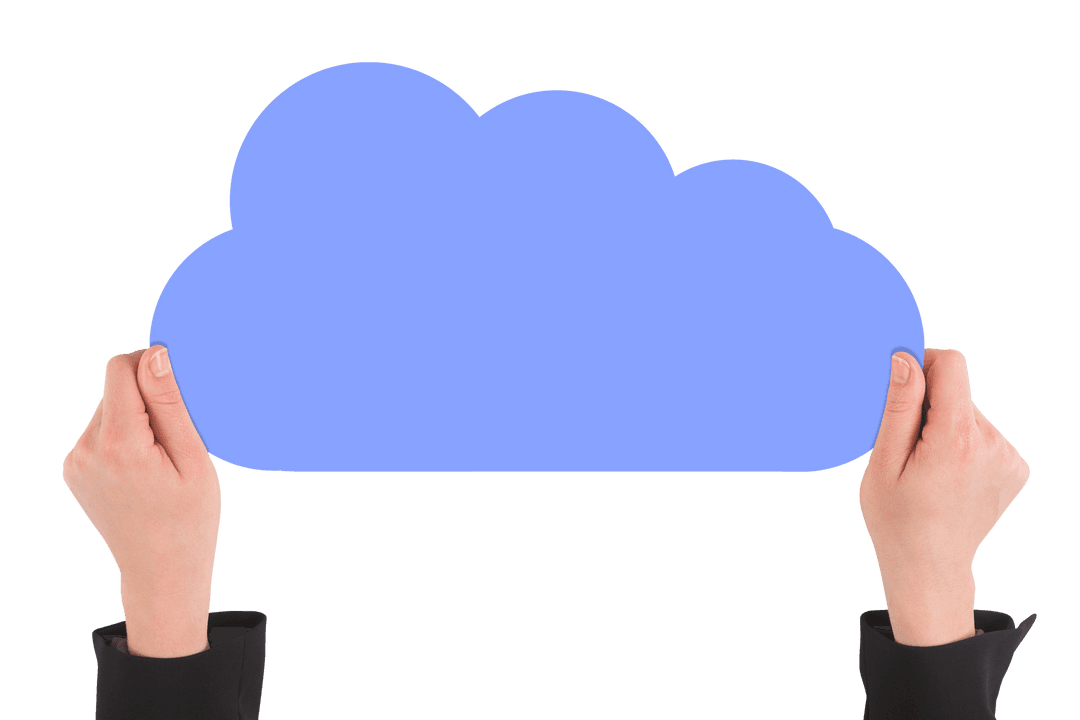 Hands Holding Blue Cloud on Transparent Background