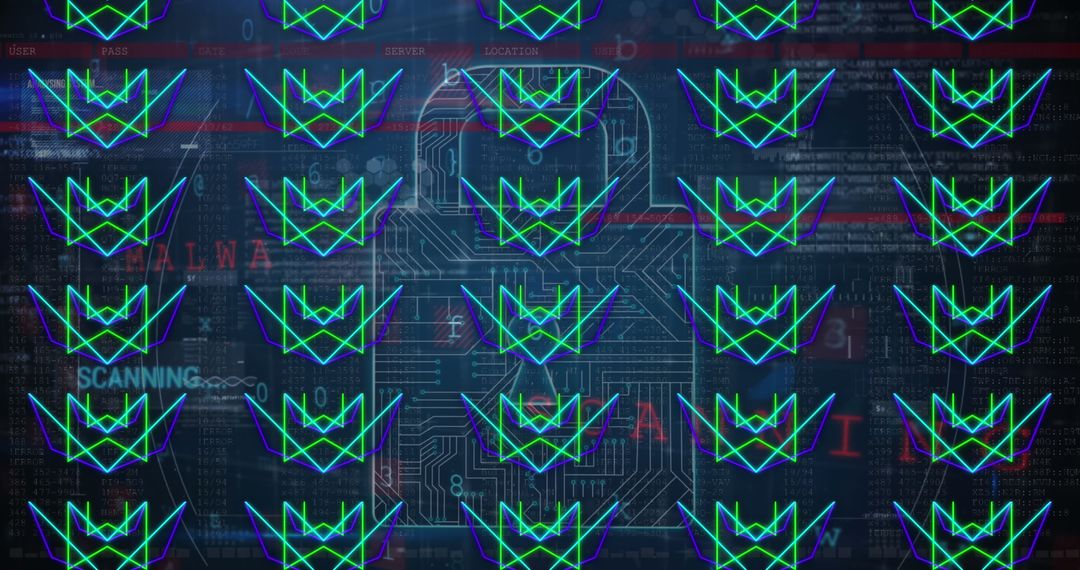 Cybersecurity Concept with Neon Lock Design and Circuit Board
