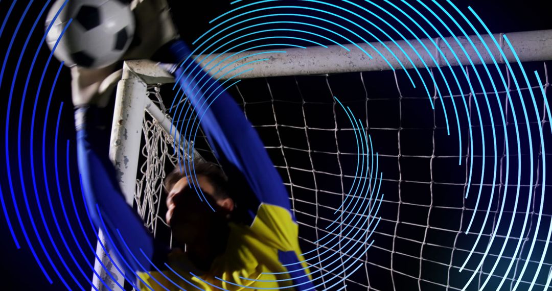 Goalkeeper Saving Ball with Dynamic Blue Light Effect