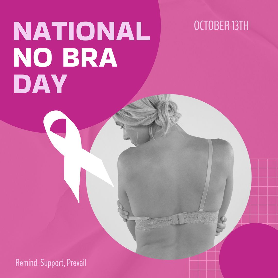 National No Bra Day Awareness Pink Ribbon October 13th - Download Free Stock Templates Pikwizard.com