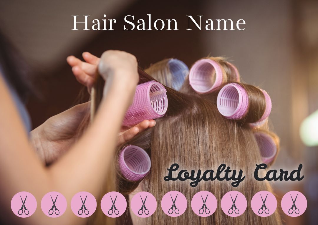 Hair Salon Loyalty Card Design with Woman's Hair in Rollers - Download Free Stock Templates Pikwizard.com