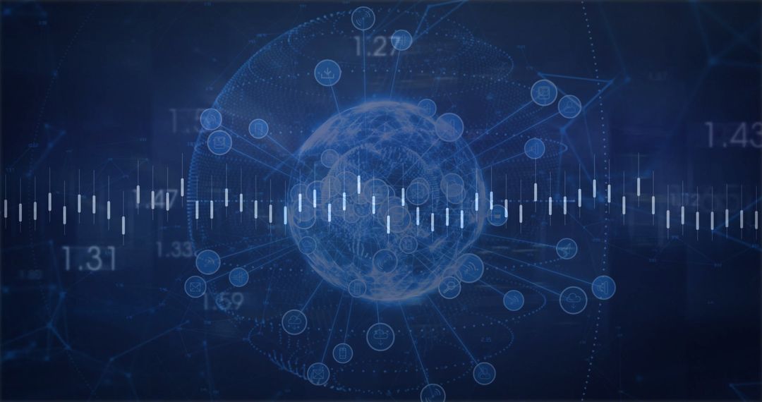Pulsing Wireframe Globe with Digital Networking Interface