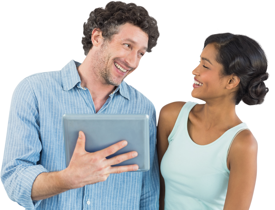 Transparent Couple Smiling with Digital Tablet - Download Free Stock Images Pikwizard.com