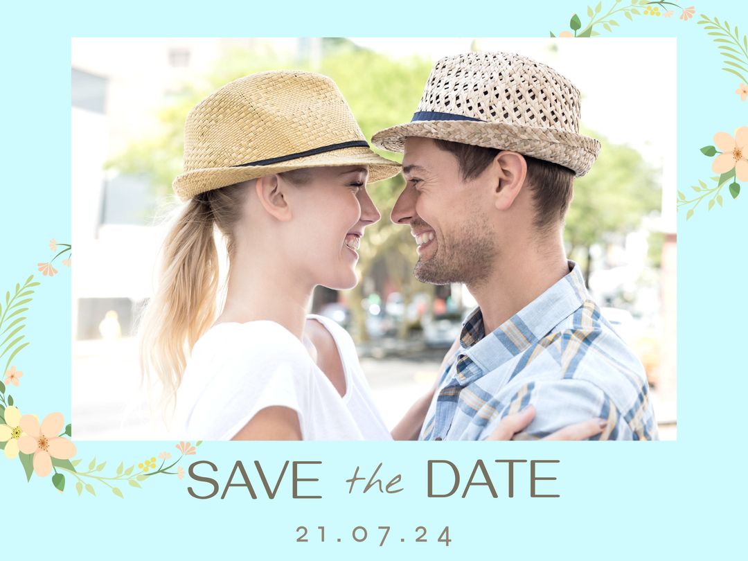 Happy Couple Embracing with Save The Date Announcement - Download Free Stock Templates Pikwizard.com