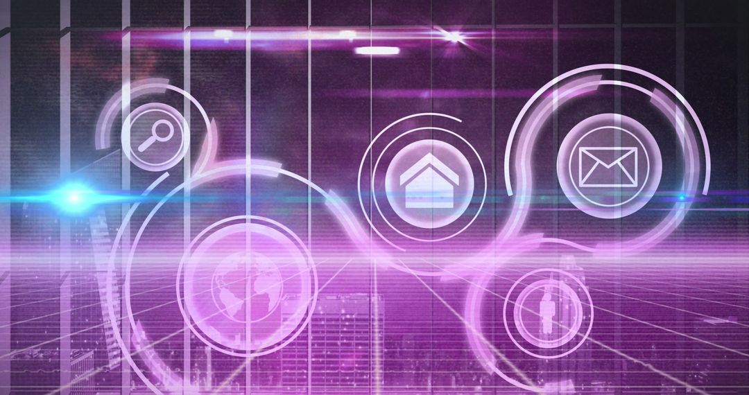 Futuristic Digital Technology Interface with Neon Icons