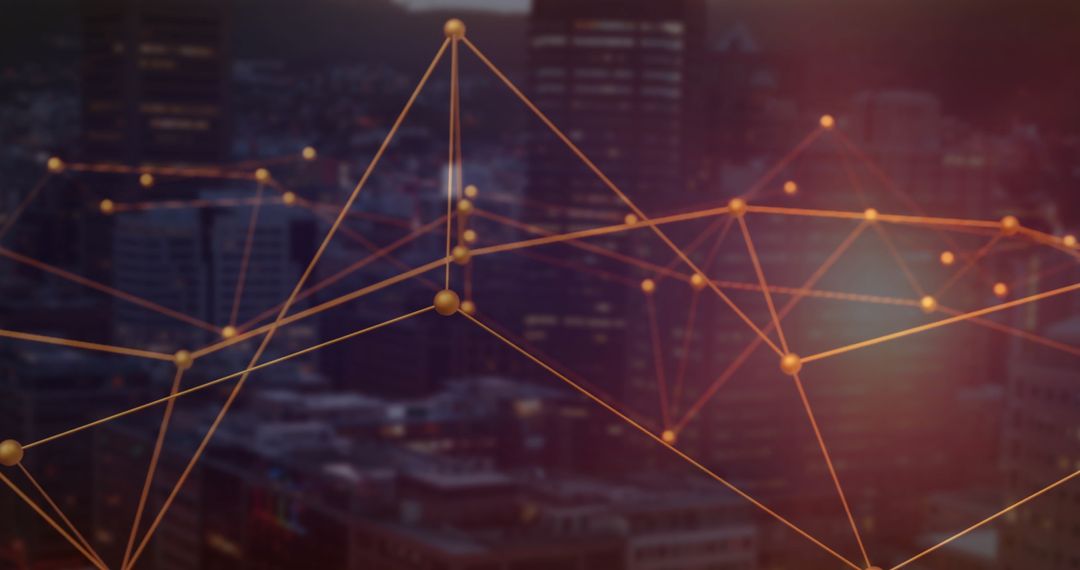 Digital Network and Connections Over Modern Cityscape