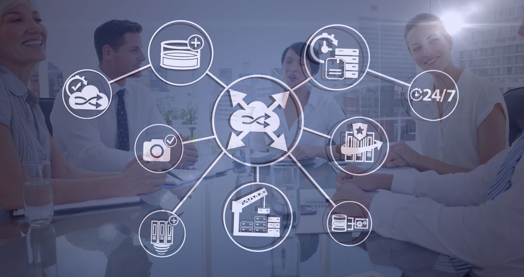 Business Team Collaborating with Digital Network Interface