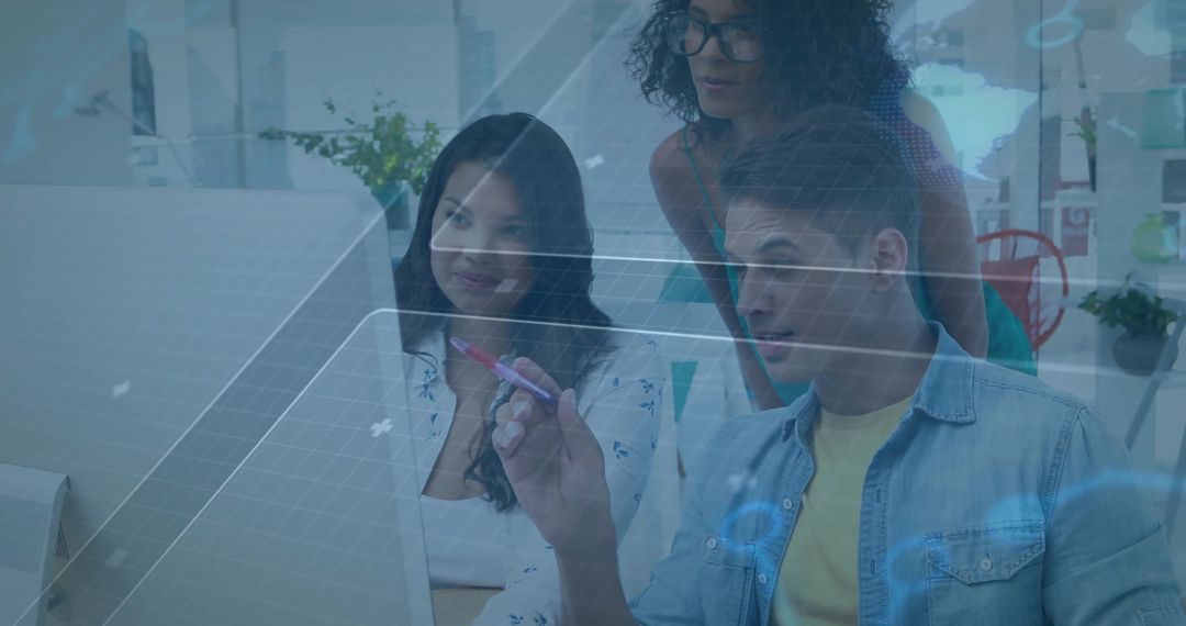 Diverse Team in Collaborative Modern Office Discussing Project