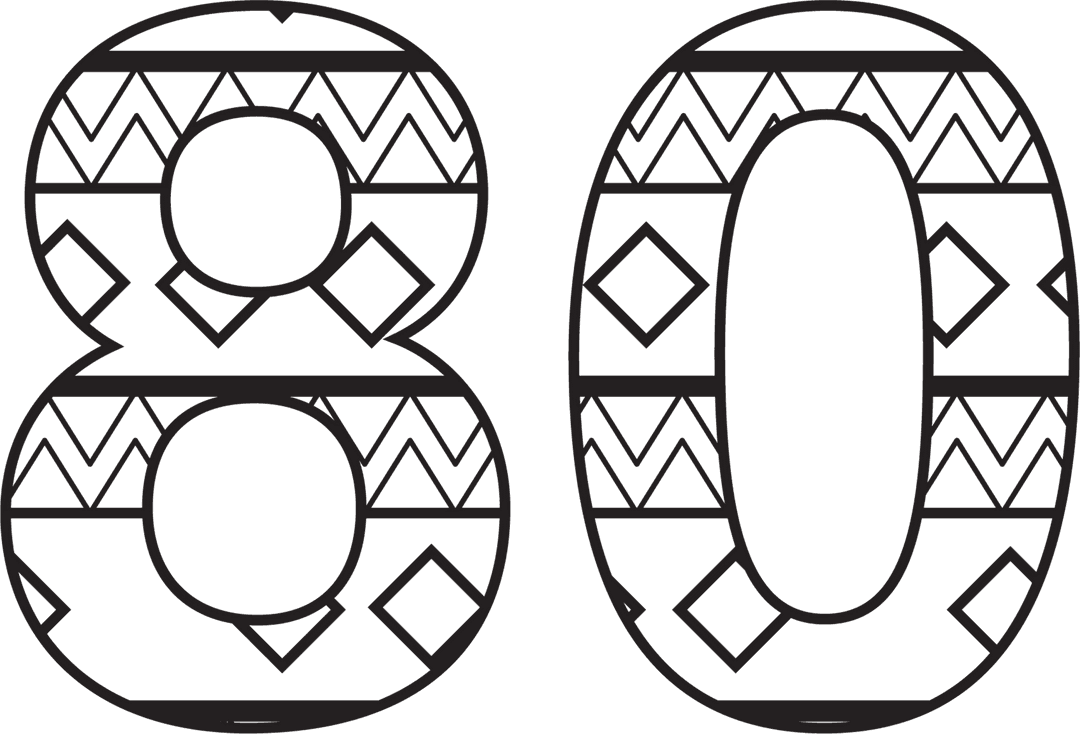 Decorative Patterned Number 80 on Transparent Background for Celebrations