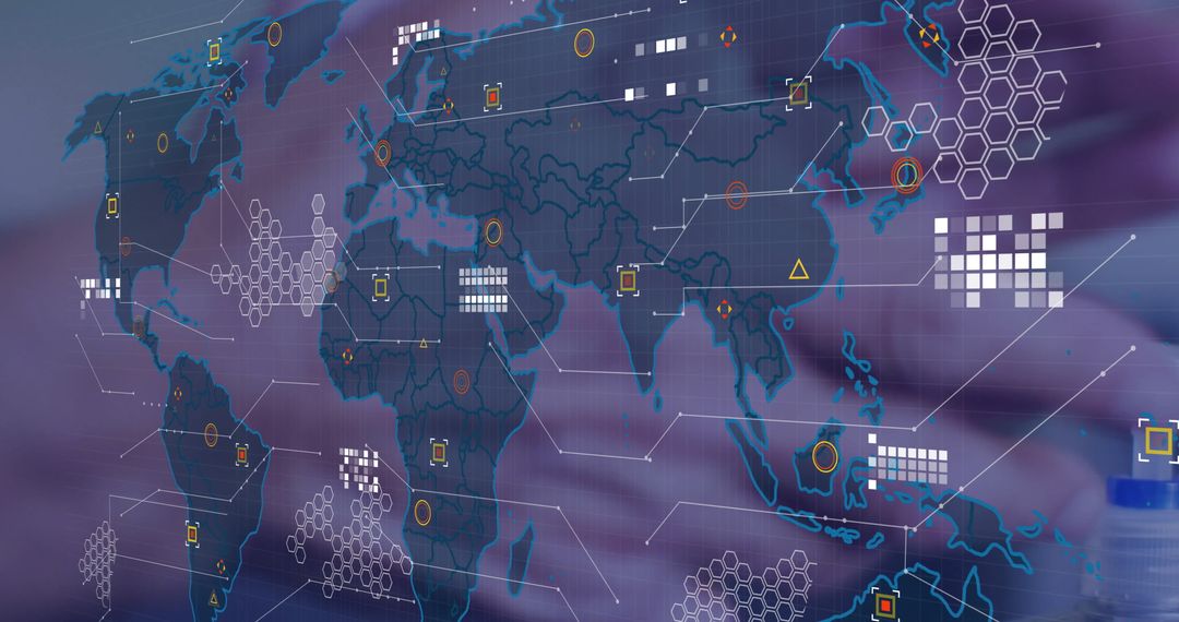 World Map with Data Network and Abstract Digital Elements