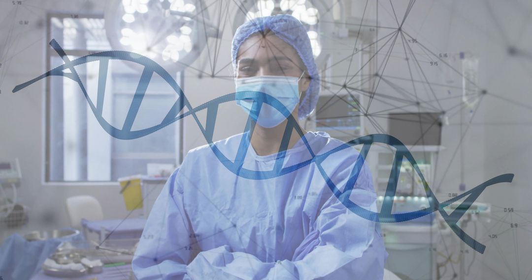 Surgeon in Operative Theater with DNA Network Overlay