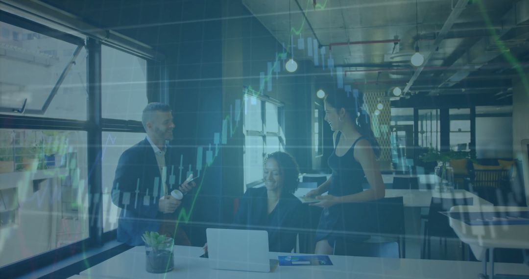 Diverse Business People Analyzing Financial Data Overlay Concept