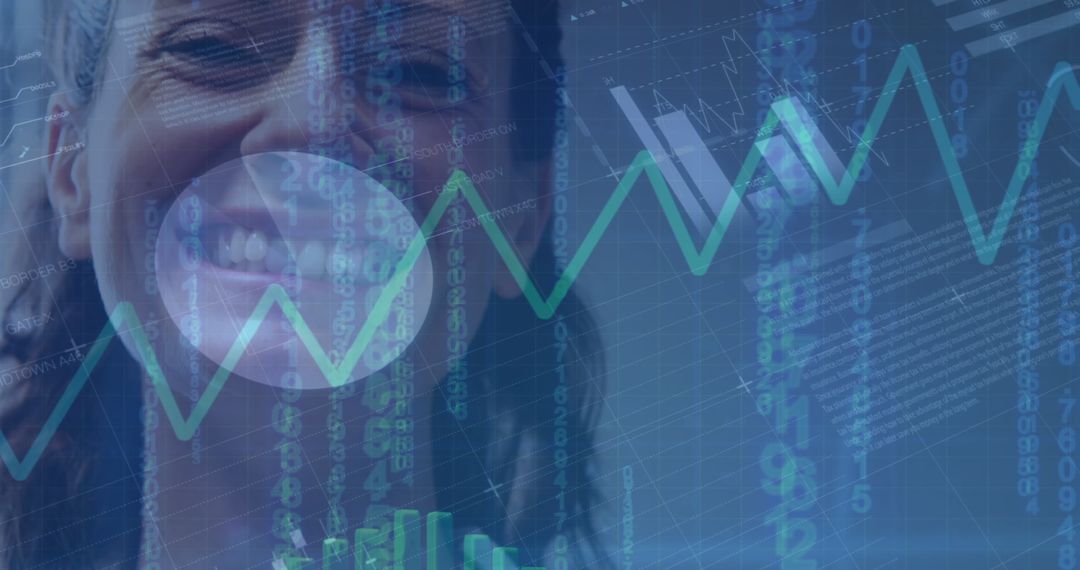 Happy Medical Professional with Overlaid Financial Data Visualization