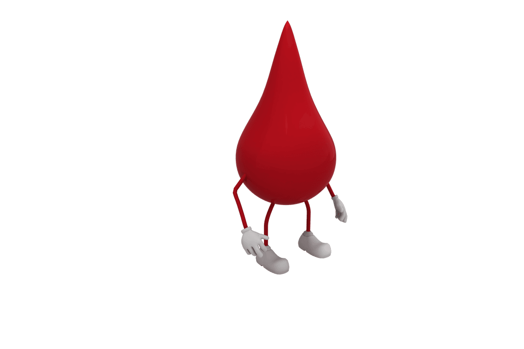 Abstract Red Blood Drop Character on Transparent Background
