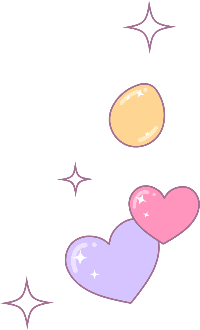 Whimsical Pastel Hearts and Stars on Transparent Background