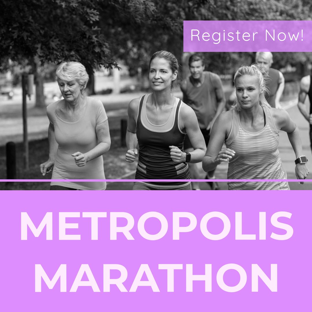 Group of Marathon Runners Engaged in Exercise Outdoors