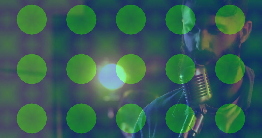 Bearded Singer Crooning in Relaxed Music Studio with Green Shine