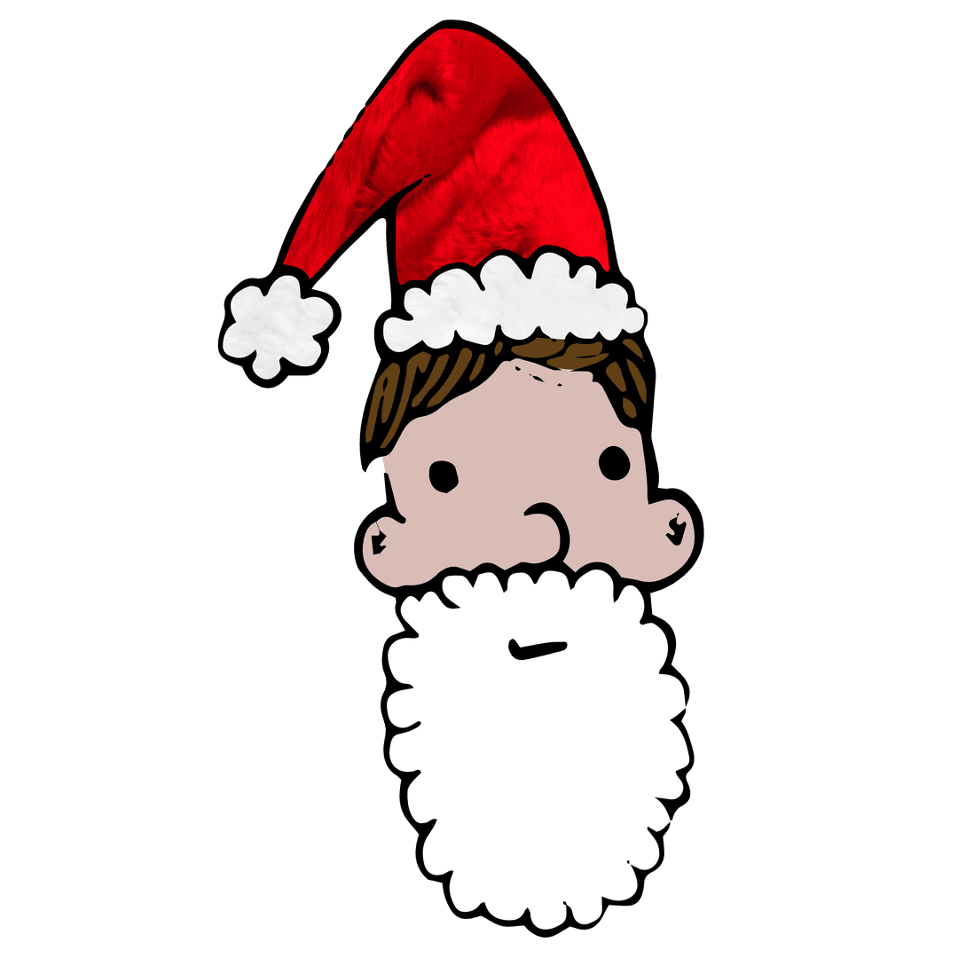 Cartoon Santa Claus Head with Red Hat on Transparent Background