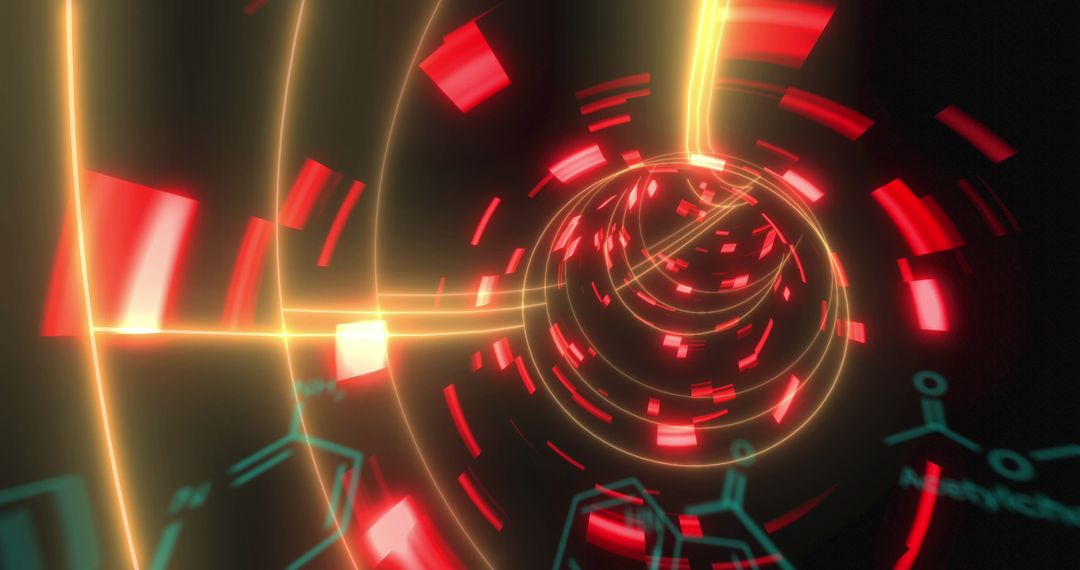 Futuristic Data Stream with Chemical Formulas and Neon Lights