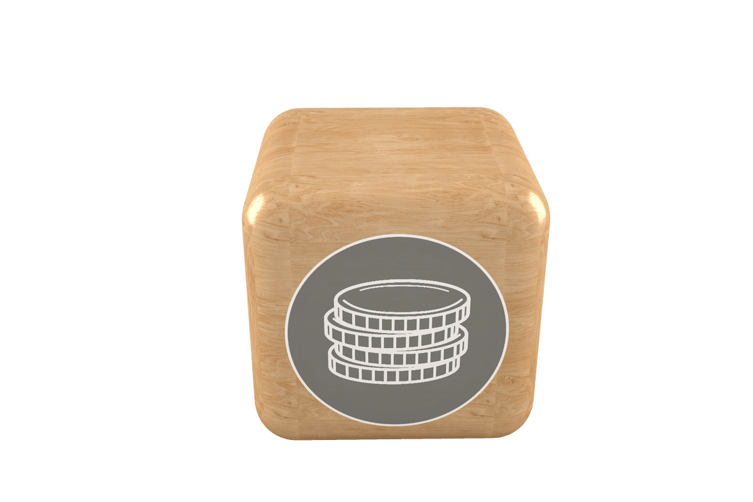 Cube With Transparent Coins Symbol on Wooden Surface - Download Free Stock Images Pikwizard.com