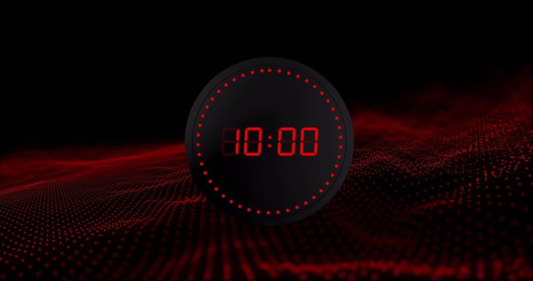 Futuristic Red Digital Timer on Black Background Displaying 10:00