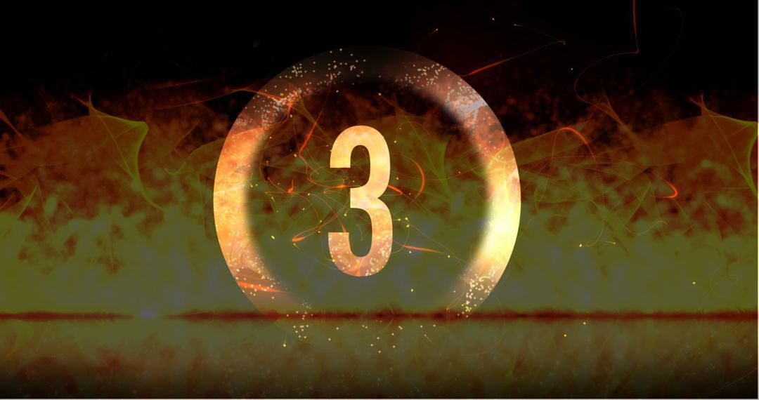 Dramatic Countdown Number Three with Fiery Background