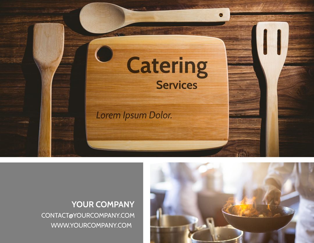 Catering Service Advertisement with Wooden Utensils Theme