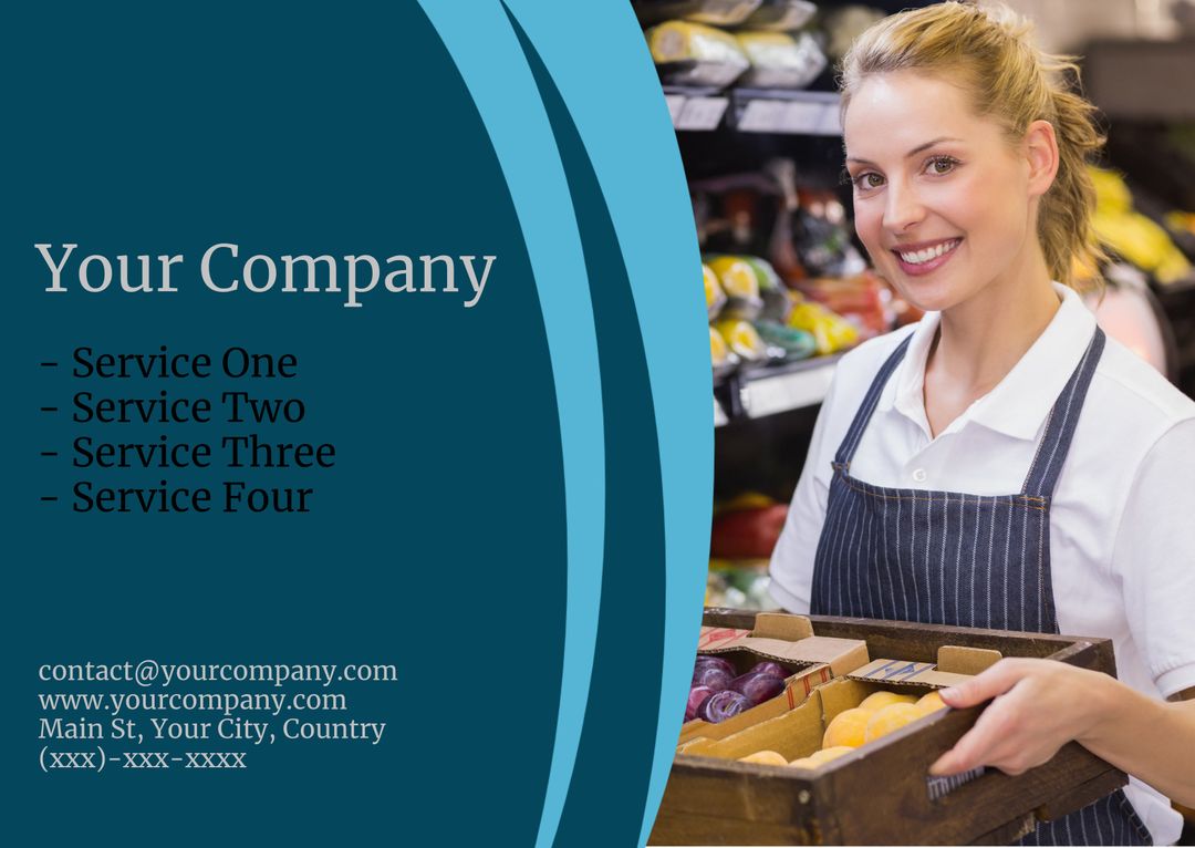 Smiling Female Employee Displaying Fresh Produce Basket