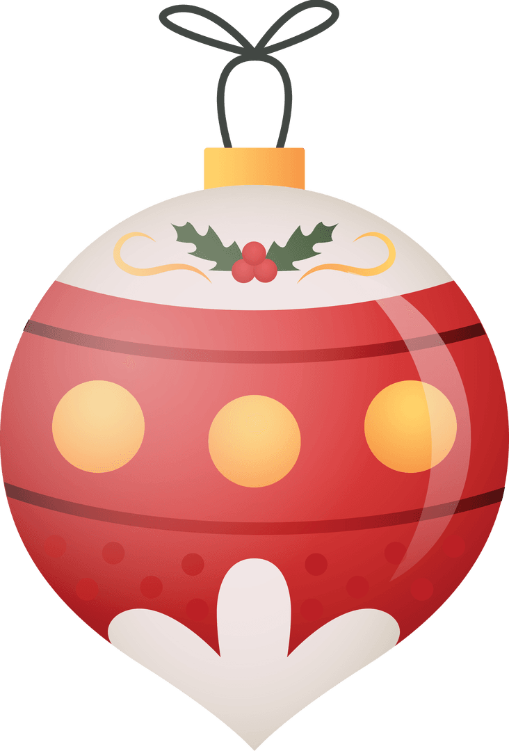Festive Christmas Ornament with Holly on Transparent Background