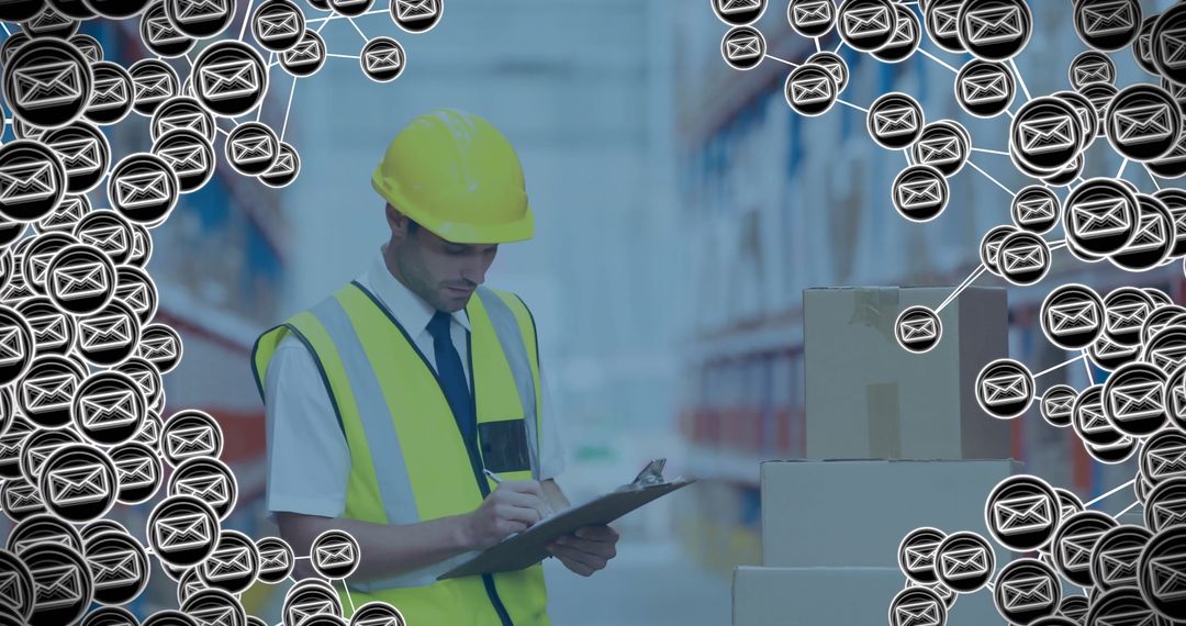 Warehouse Worker Managing Digital Mail System