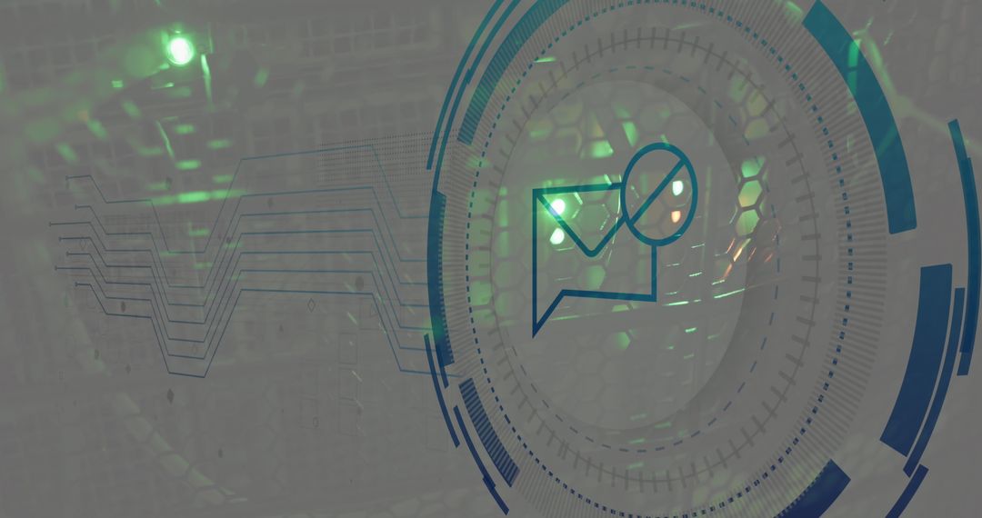 Digital Envelope Icon with Data Visualization in Server Room