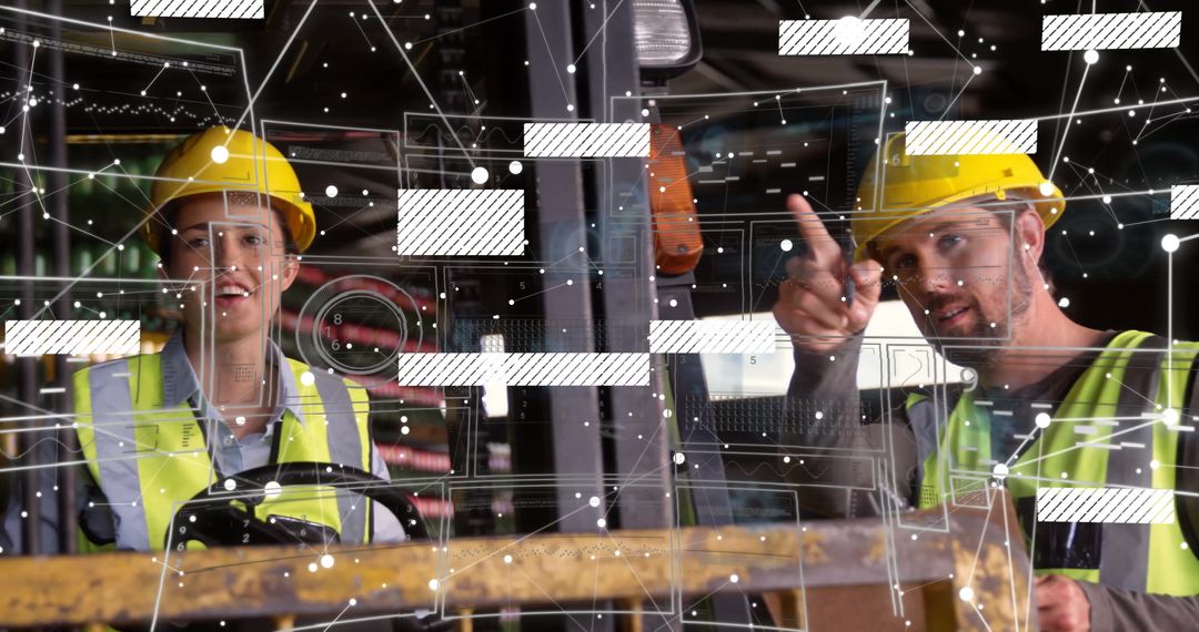 Warehouse Team Examining Digital Interface with Augmented Reality