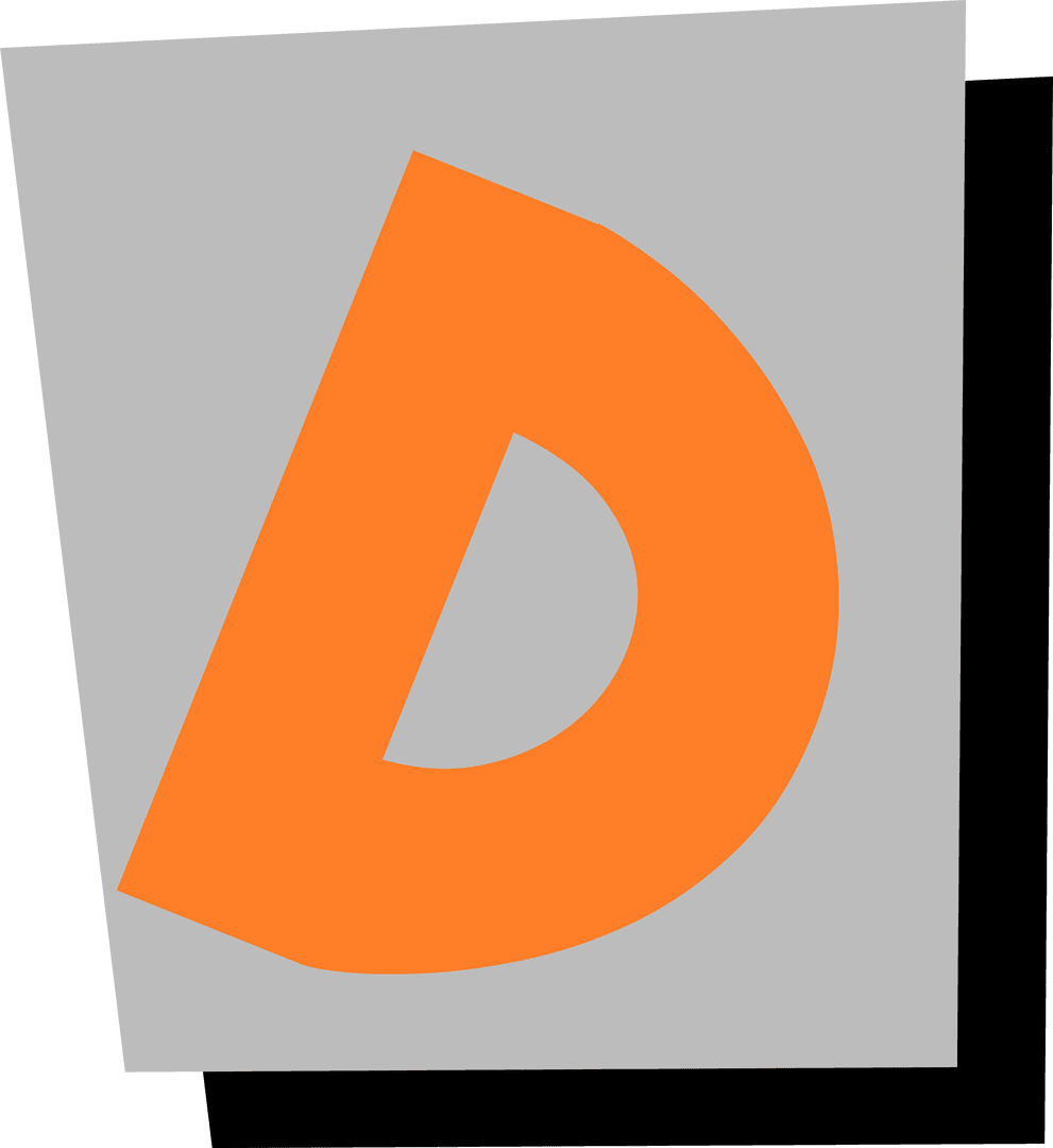 Orange D on Tilted Gray Panel with Shadow, Transparent Background