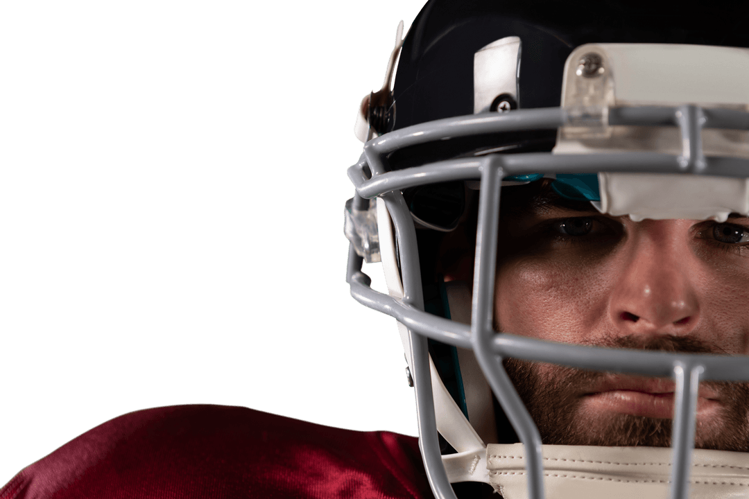 Transparent Background Football Player with Helmet and Determined Look