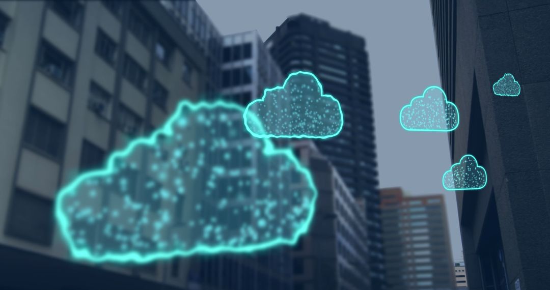 Holographic Neon Clouds Hover Over Urban Landscape