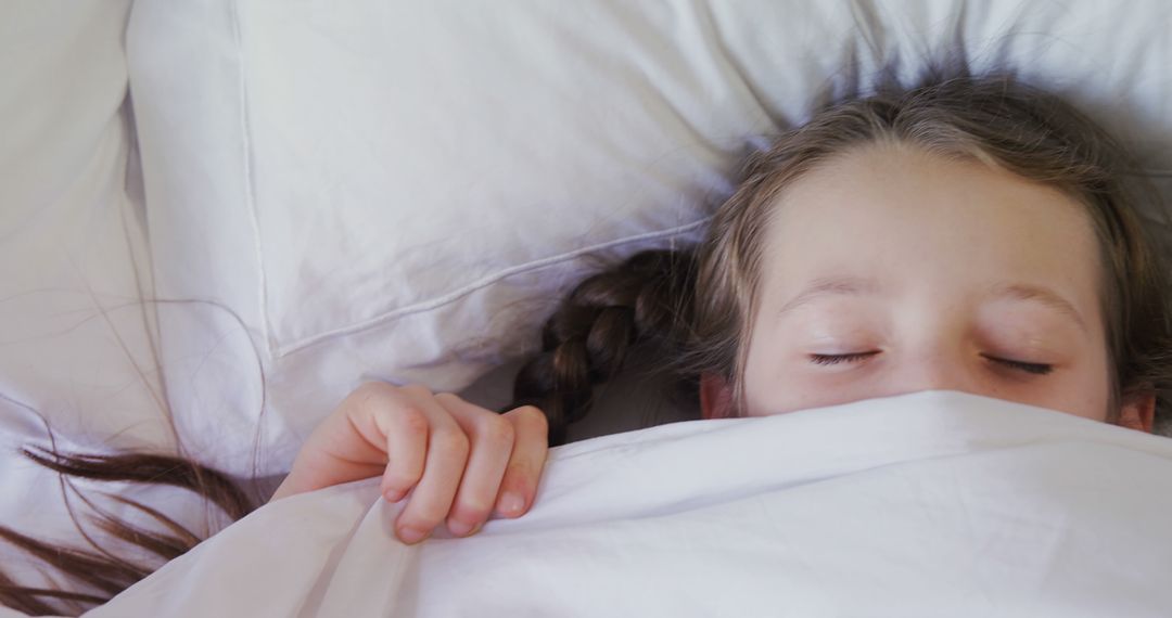 Young Girl Sleeping Peacefully in Cozy Bed with White Blanket - Free Images, Stock Photos and Pictures on Pikwizard.com