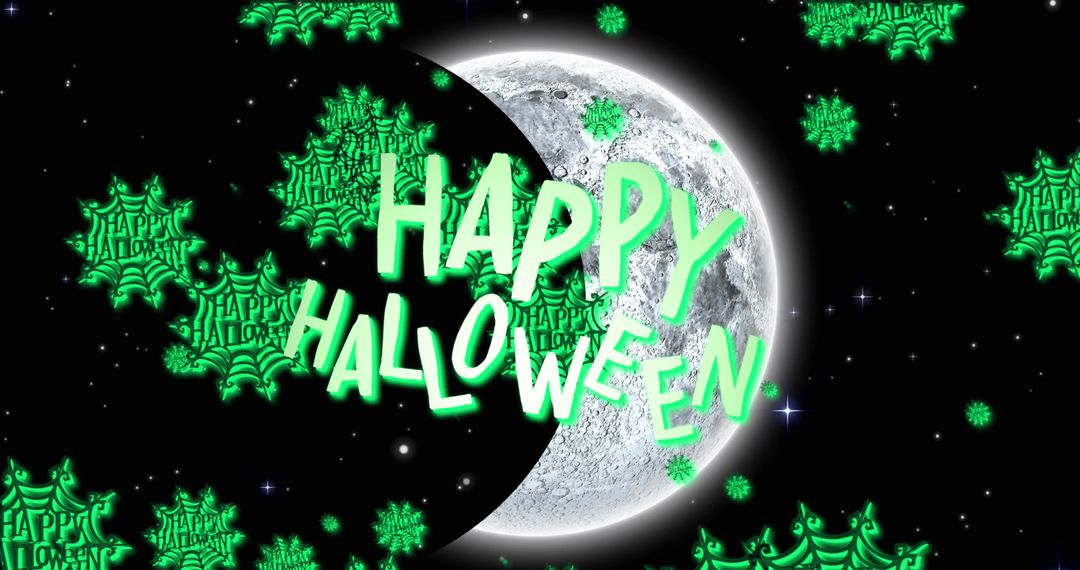 Luminous Halloween Greeting with Glowing Text and Spider Webs