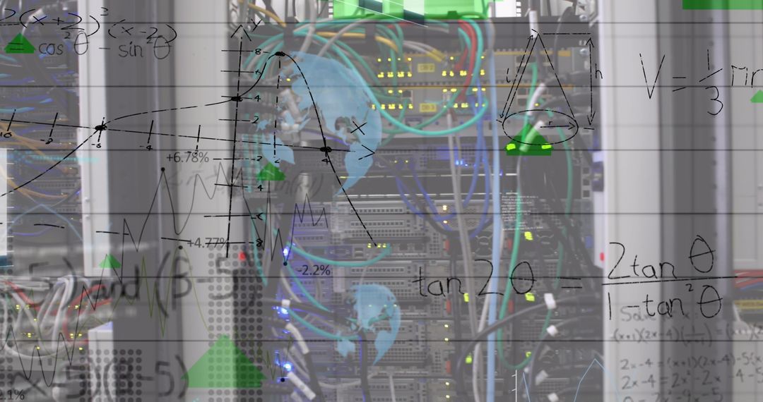 Mathematical Equations and Digital Data in Modern Server Room