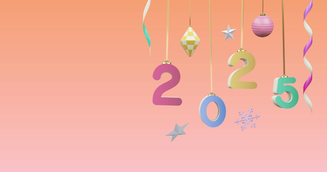 2025 numeric ornaments on festive pink background