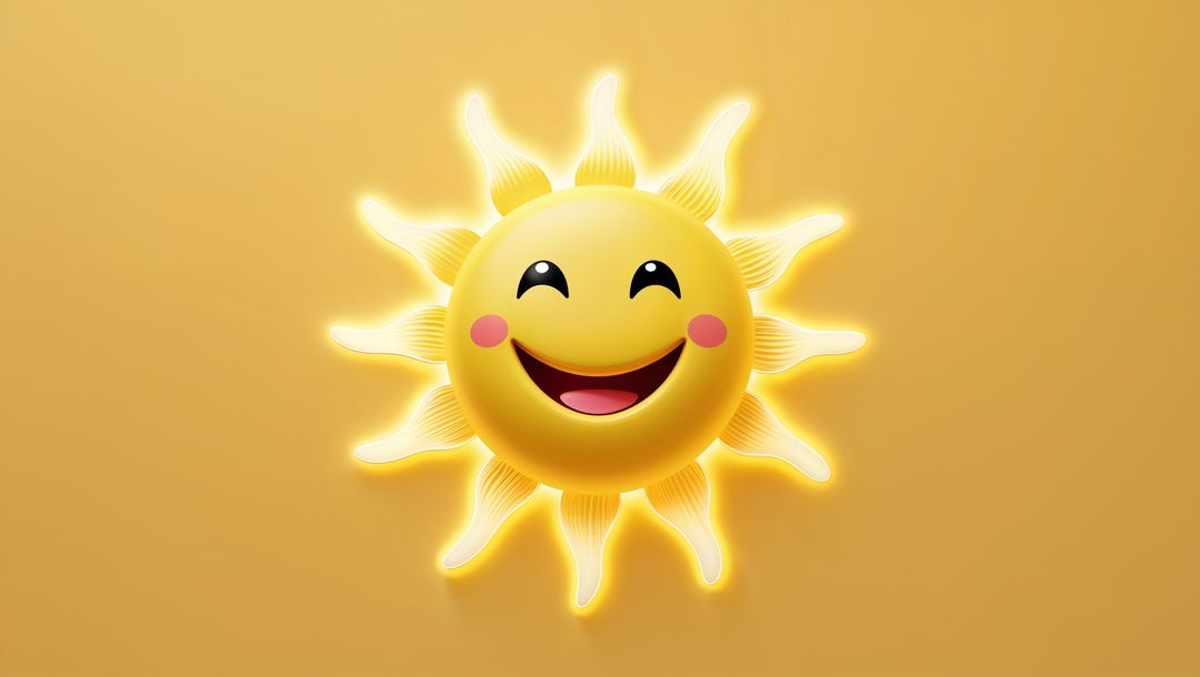 Cheerful Smiling Sun Minimalist Illustration with Wavy Rays