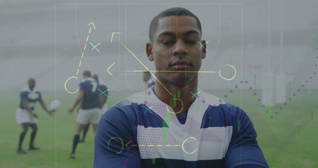 Rugby Player Focused on Strategy Chart Interface