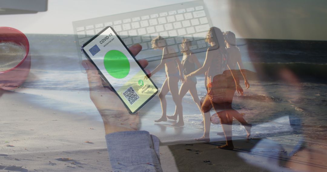 Overlay of Digital Connection and Beach Serenity