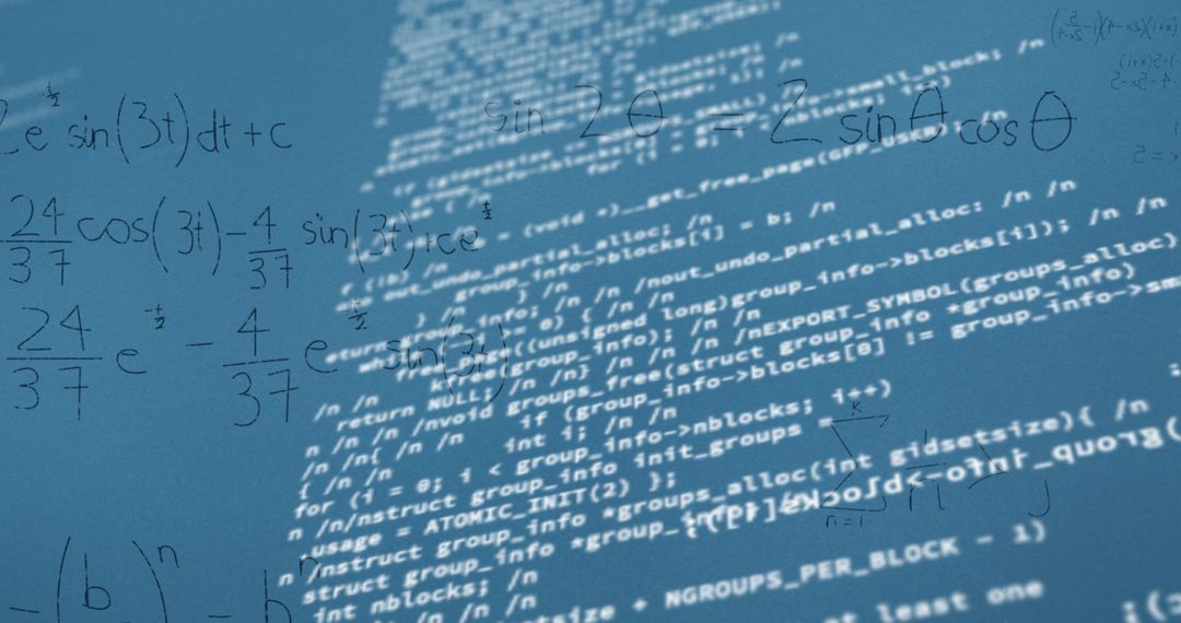 Mathematical Equations and Code on Blue Digital Interface