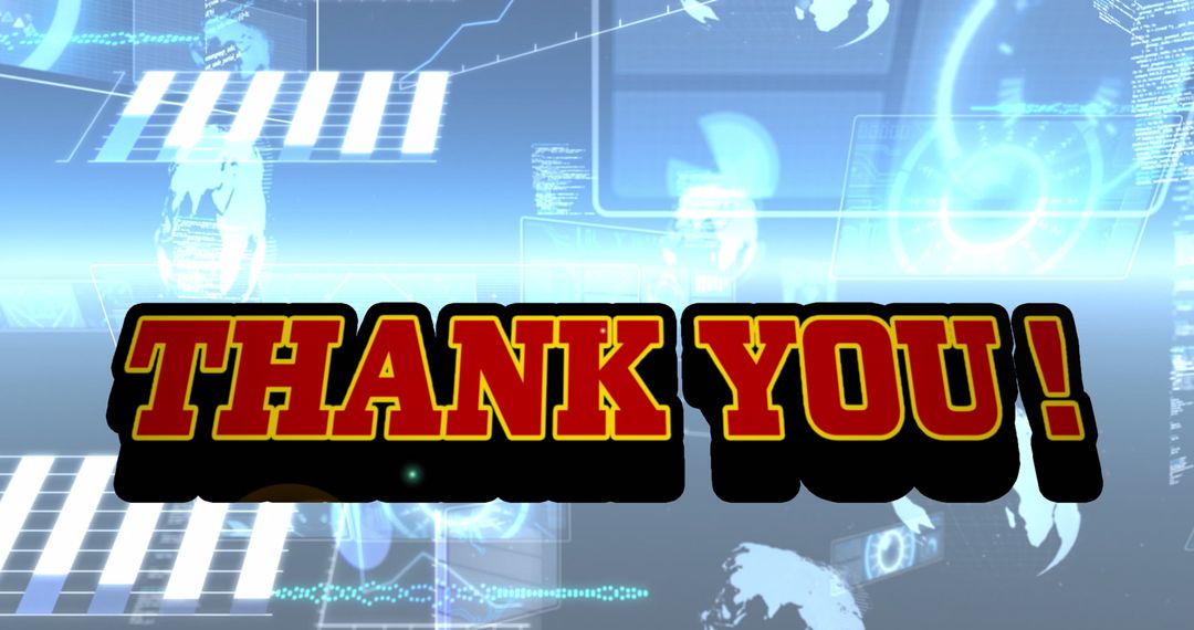 Digital Thank You Text on Futuristic Interface Background