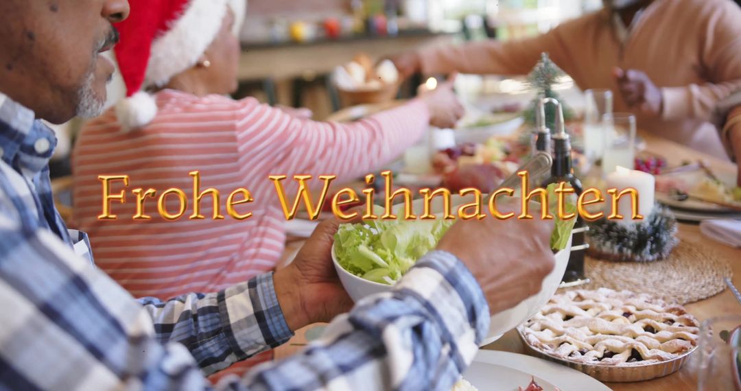 Diverse Seniors Enjoying Christmas Dinner Together