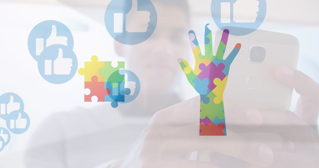 Autism Awareness Concept with Colorful Puzzle and Smartphone