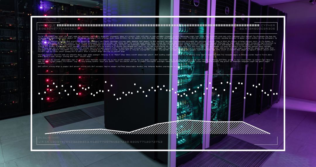 Futuristic Interface with Data Overlay in Server Room