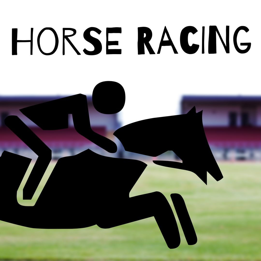 Jockey Silhouette with Horse Racing Text in Sports Venue