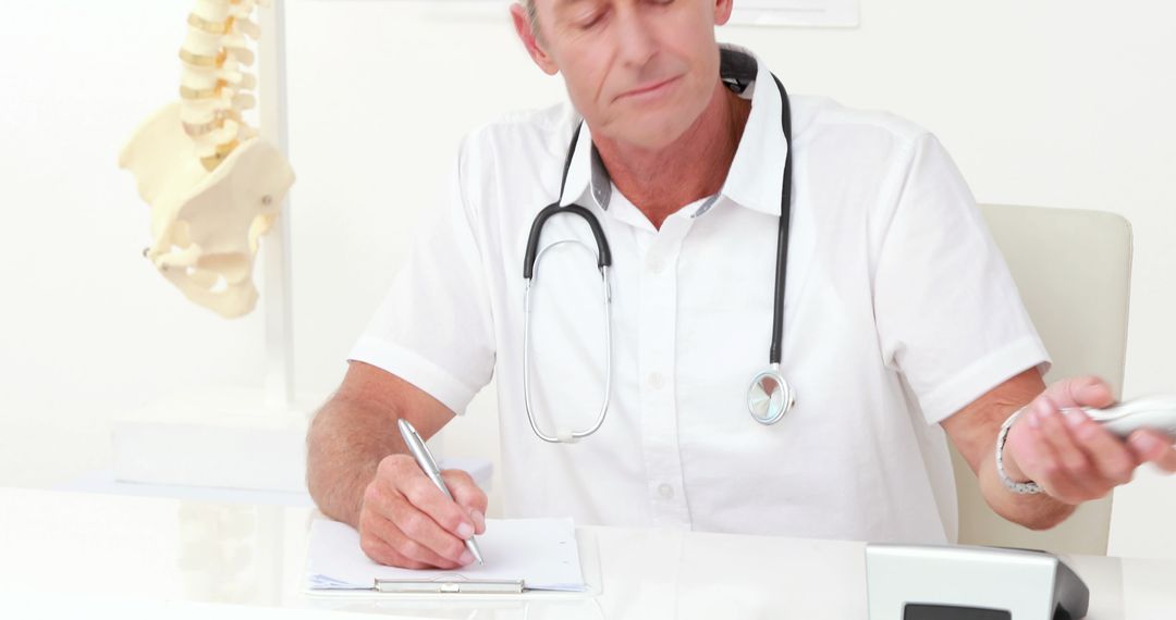 Senior Male Doctor Writing Medical Notes in Office - Free Images, Stock Photos and Pictures on Pikwizard.com